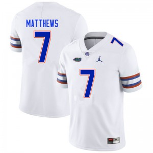 Men #7 Luke Matthews Florida Gators College Football Jerseys White 147232-690