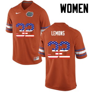 Women Florida Gators #32 Adarius Lemons College Football USA Flag Fashion Orange 539576-817