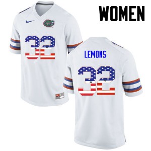 Women Florida Gators #32 Adarius Lemons College Football USA Flag Fashion White 157708-932