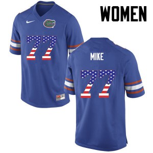 Women Florida Gators #77 Andrew Mike College Football USA Flag Fashion Blue 984474-203