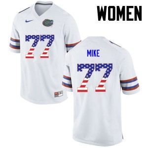 Women Florida Gators #77 Andrew Mike College Football USA Flag Fashion White 429625-448