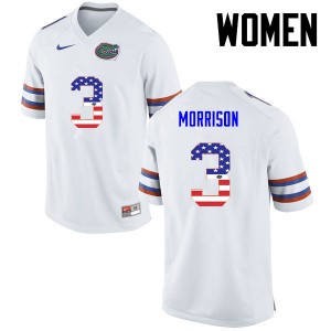 Women Florida Gators #3 Antonio Morrison College Football USA Flag Fashion White 300977-130