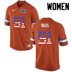 Women Florida Gators #51 Antonio Riles College Football USA Flag Fashion Orange 410951-160