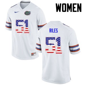 Women Florida Gators #51 Antonio Riles College Football USA Flag Fashion White 560675-254