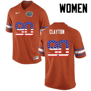 Women Florida Gators #90 Antonneous Clayton College Football USA Flag Fashion Orange 329133-918