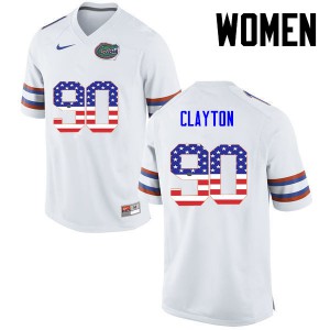 Women Florida Gators #90 Antonneous Clayton College Football USA Flag Fashion White 910842-652