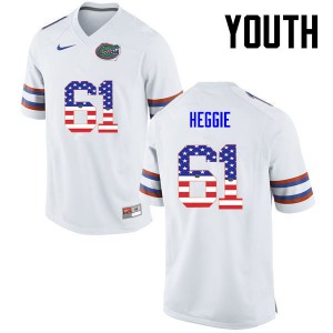 Youth Florida Gators #61 Brett Heggie College Football USA Flag Fashion White 989976-161