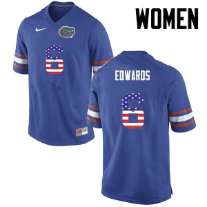 Women Florida Gators #6 Brian Edwards College Football USA Flag Fashion Blue 561267-757