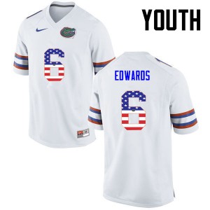 Youth Florida Gators #6 Brian Edwards College Football USA Flag Fashion White 370235-496