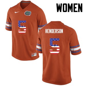 Women Florida Gators #5 CJ Henderson College Football USA Flag Fashion Orange 641264-829
