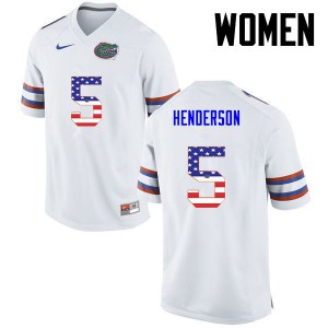Women Florida Gators #5 CJ Henderson College Football USA Flag Fashion White 407592-597