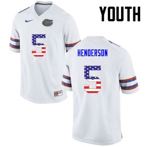 Youth Florida Gators #5 CJ Henderson College Football USA Flag Fashion White 865645-590