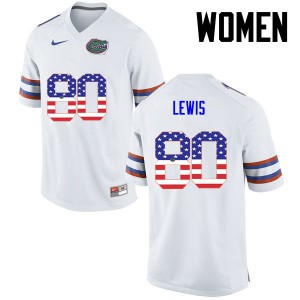 Women Florida Gators #80 C'yontai Lewis College Football USA Flag Fashion White 187596-587