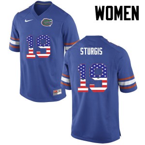 Women Florida Gators #19 Caleb Sturgis College Football USA Flag Fashion Blue 115064-384