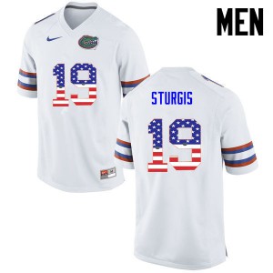 Men Florida Gators #19 Caleb Sturgis College Football USA Flag Fashion White 676787-635