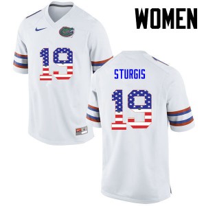 Women Florida Gators #19 Caleb Sturgis College Football USA Flag Fashion White 565895-753
