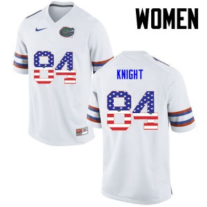 Women Florida Gators #84 Camrin Knight College Football USA Flag Fashion White 402265-495