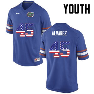 Youth Florida Gators #45 Carlos Alvarez College Football USA Flag Fashion Blue 526904-870