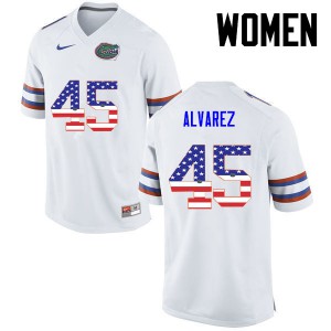 Women Florida Gators #45 Carlos Alvarez College Football USA Flag Fashion White 927098-615