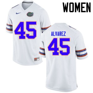 Women Florida Gators #45 Carlos Alvarez College Football Jerseys White 264294-759