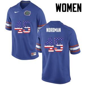 Women Florida Gators #45 Charles Nordman College Football USA Flag Fashion Blue 662793-355