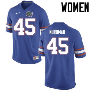 Women Florida Gators #45 Charles Nordman College Football Jerseys Blue 237414-792