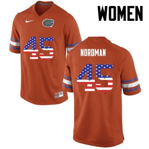 Women Florida Gators #45 Charles Nordman College Football USA Flag Fashion Orange 411720-983