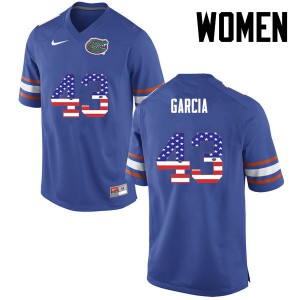 Women Florida Gators #43 Cristian Garcia College Football USA Flag Fashion Blue 641118-897