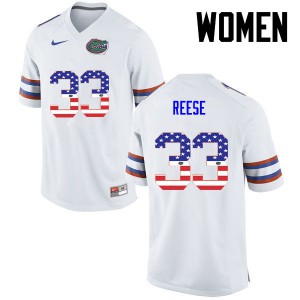 Women Florida Gators #33 David Reese College Football USA Flag Fashion White 210332-397