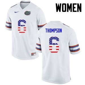 Women Florida Gators #6 Deonte Thompson College Football USA Flag Fashion White 991844-896