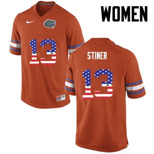 Women Florida Gators #13 Donovan Stiner College Football USA Flag Fashion Orange 806292-713