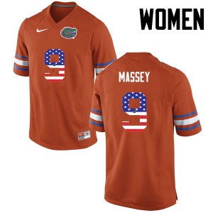 Women Florida Gators #9 Dre Massey College Football USA Flag Fashion Orange 143908-611