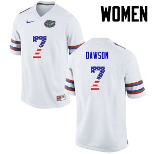 Women Florida Gators #7 Duke Dawson College Football USA Flag Fashion White 725811-918