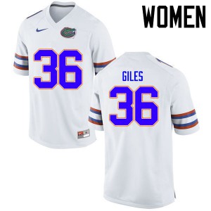 Women Florida Gators #36 Eddie Giles College Football Jerseys White 221813-428
