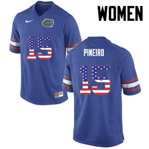 Women Florida Gators #15 Eddy Pineiro College Football USA Flag Fashion Blue 212291-923