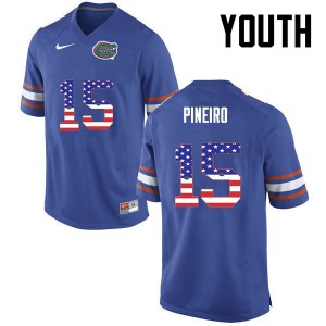Youth Florida Gators #15 Eddy Pineiro College Football USA Flag Fashion Blue 504337-267