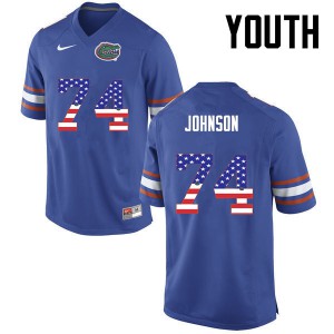 Youth Florida Gators #74 Fred Johnson College Football USA Flag Fashion Blue 446096-645