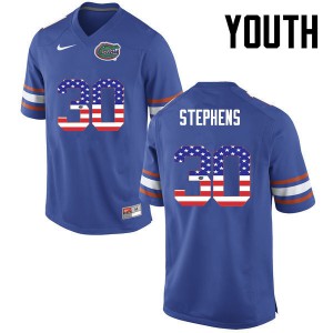 Youth Florida Gators #30 Garrett Stephens College Football USA Flag Fashion Blue 638084-620