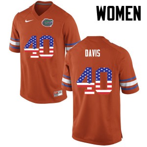 Women Florida Gators #40 Jarrad Davis College Football USA Flag Fashion Orange 508162-856