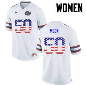 Women Florida Gators #50 Jeremiah Moon College Football USA Flag Fashion White 238496-139
