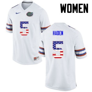 Women Florida Gators #5 Joe Haden College Football USA Flag Fashion White 638312-817
