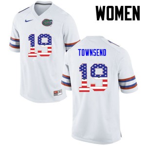 Women Florida Gators #19 Johnny Townsend College Football USA Flag Fashion White 397203-819
