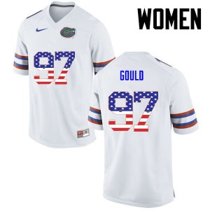 Women Florida Gators #97 Jon Gould College Football USA Flag Fashion White 196529-345