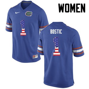 Women Florida Gators #1 Jonathan Bostic College Football USA Flag Fashion Blue 820793-636