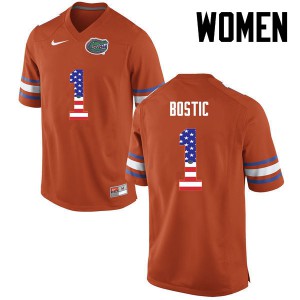 Women Florida Gators #1 Jonathan Bostic College Football USA Flag Fashion Orange 630250-897