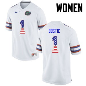 Women Florida Gators #1 Jonathan Bostic College Football USA Flag Fashion White 731016-111