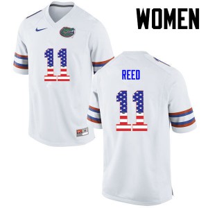 Women Florida Gators #11 Jordan Reed College Football USA Flag Fashion White 840990-364