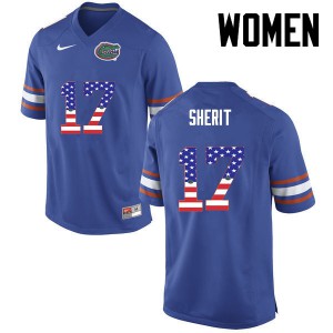 Women Florida Gators #17 Jordan Sherit College Football USA Flag Fashion Blue 841647-601