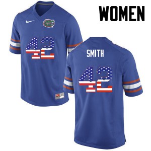 Women Florida Gators #42 Jordan Smith College Football USA Flag Fashion Blue 458403-417