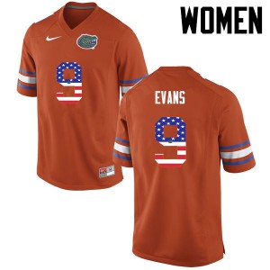 Women Florida Gators #9 Josh Evans College Football USA Flag Fashion Orange 899206-278